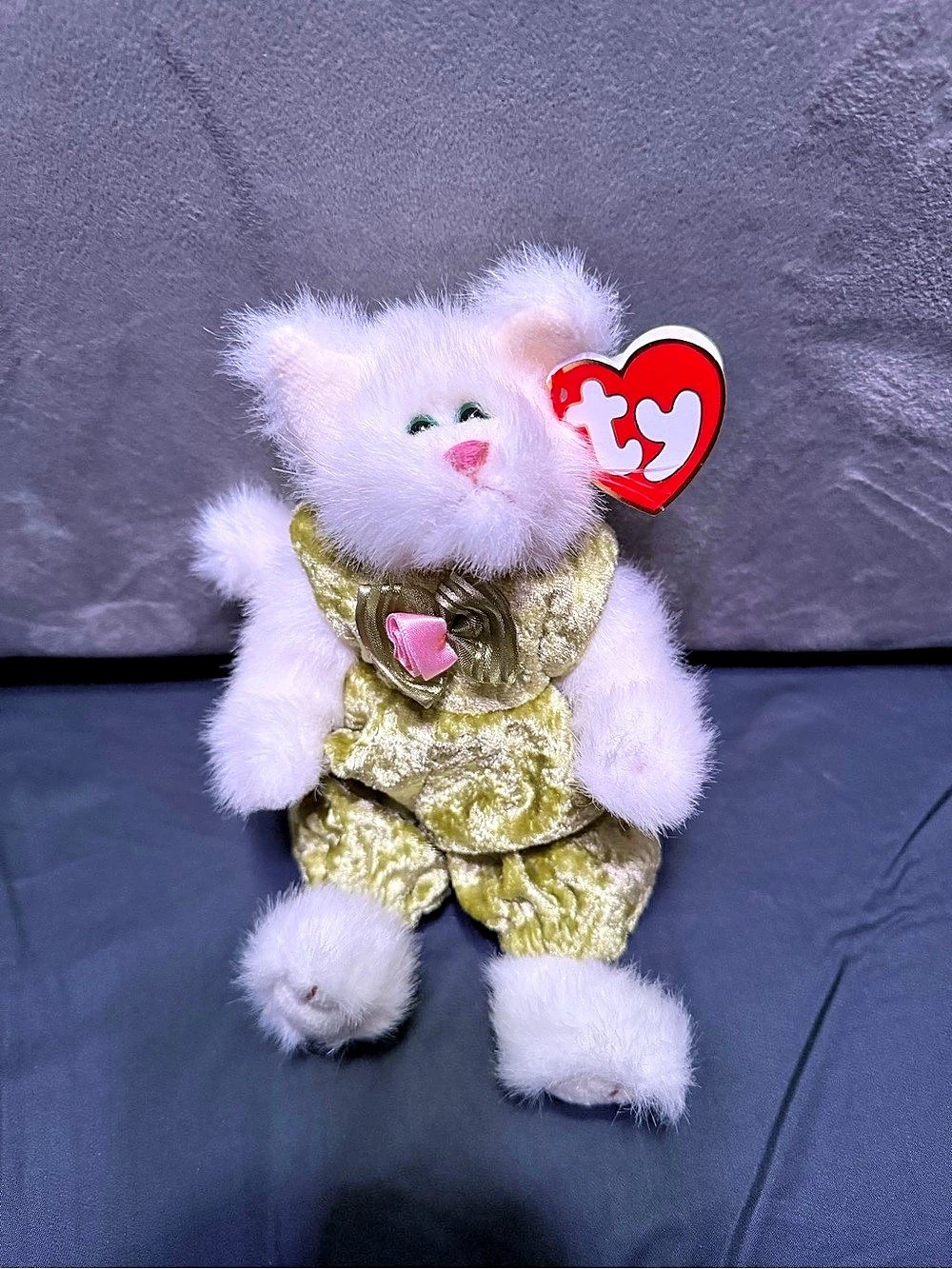 Ty Katrina Beanie Baby Cat Plush White & Green
